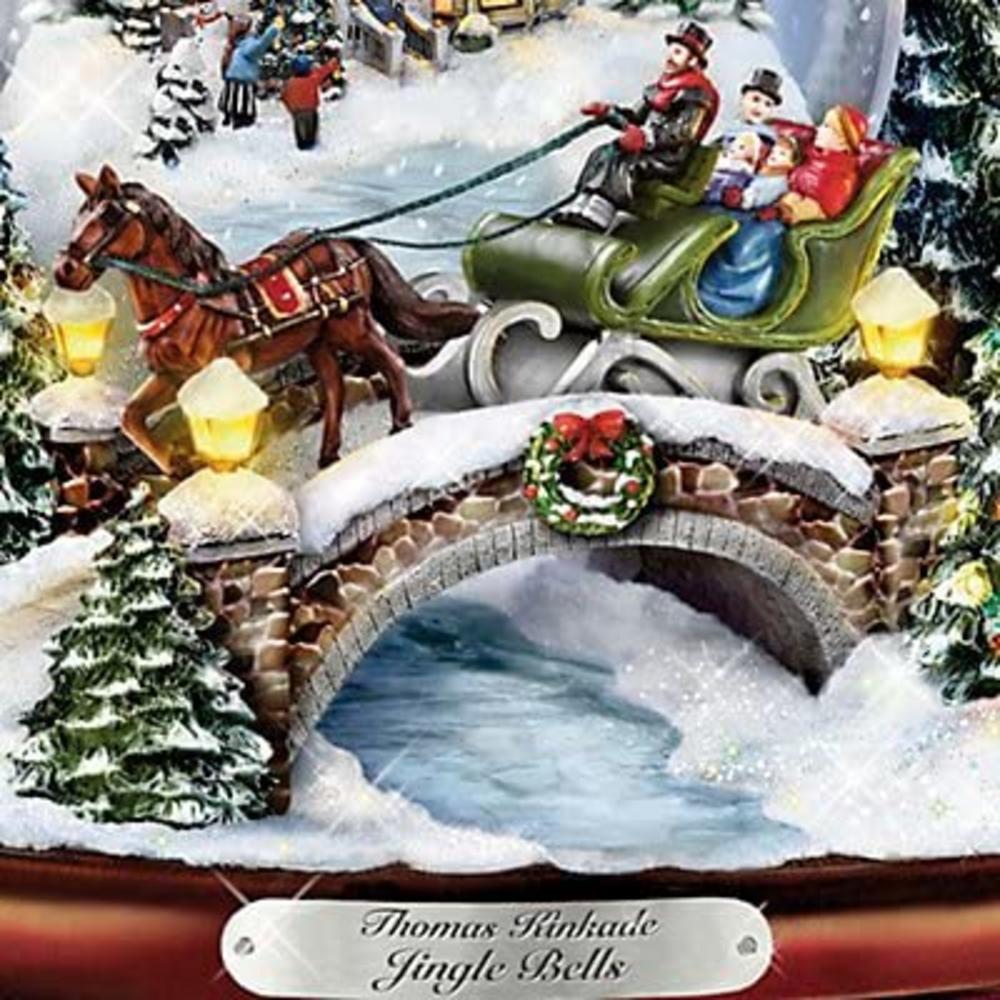 The Bradford Exchange Jingle Bells Snowglobe W/ Swirling Snow Illuminated Musical Snowglobe Christmas Decor by Thomas Kinkade 7"