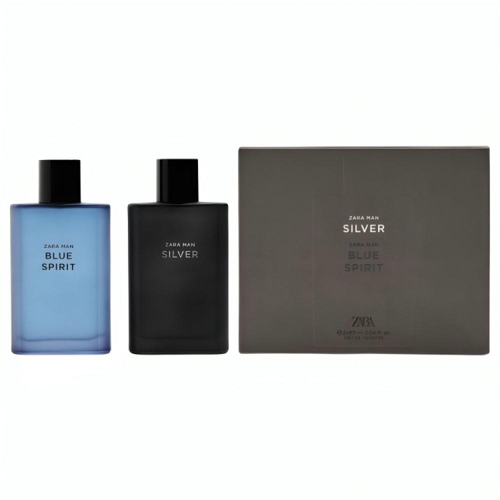 Zara Man Silver + Blue Spirit Cologne for Men Fragrance Set EDT Eau De Toilette 2x 90 ML (3.04