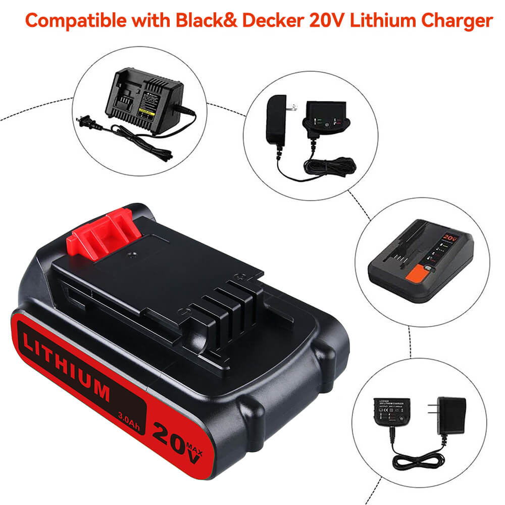 First Choice Parts Black+Decker 20V 3.0Ah LBXR2020-OPE LB20 LBX20 LST220 LBXR20B-2 LB2X4020 Compatible Battery, 2pack