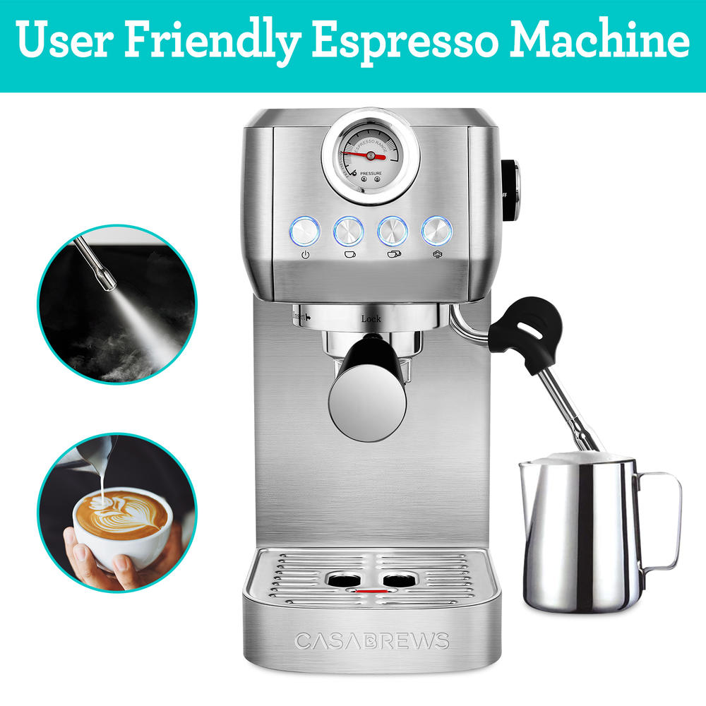 Compact Espresso Machine, Home Espresso Machine with Milk Frother,  Stainless Steel
