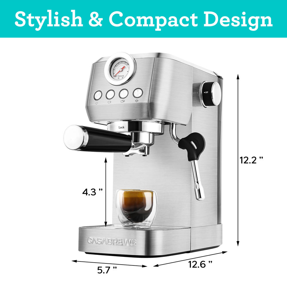 CASABREWS 20 Bar Compact Espresso Machine with Stainless Steel Milk Frother