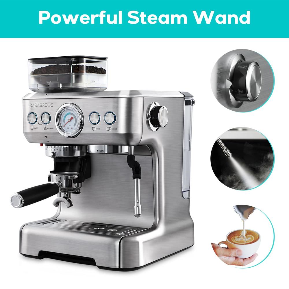 CASABREWS Espresso Machine With Grinder, Professional Espresso coffee Maker With Milk Frother Steam Wand