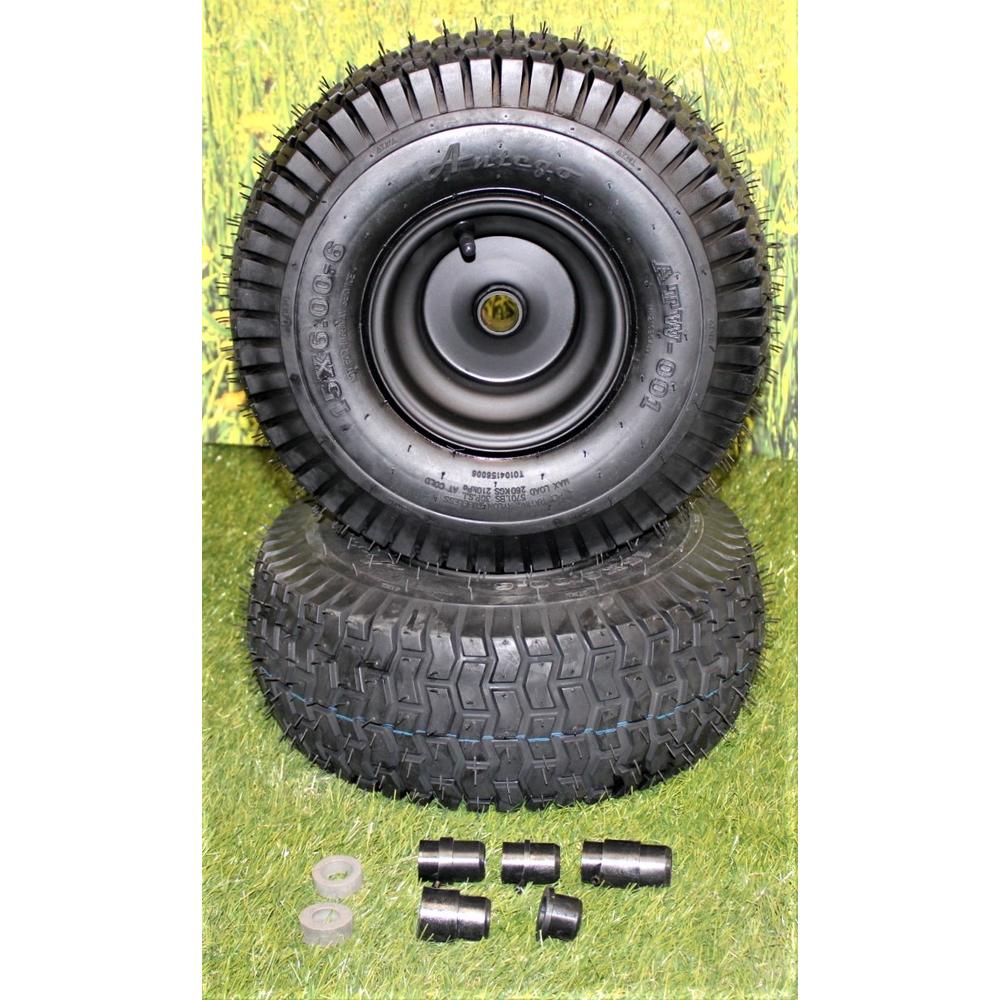 Antego Tire & Wheel (Set of 2) Matte Black Universal Fit 15x6.00-6 Tires & Wheels 4 Ply for Lawn & Garden Mower Turf Tires .75" Bearing