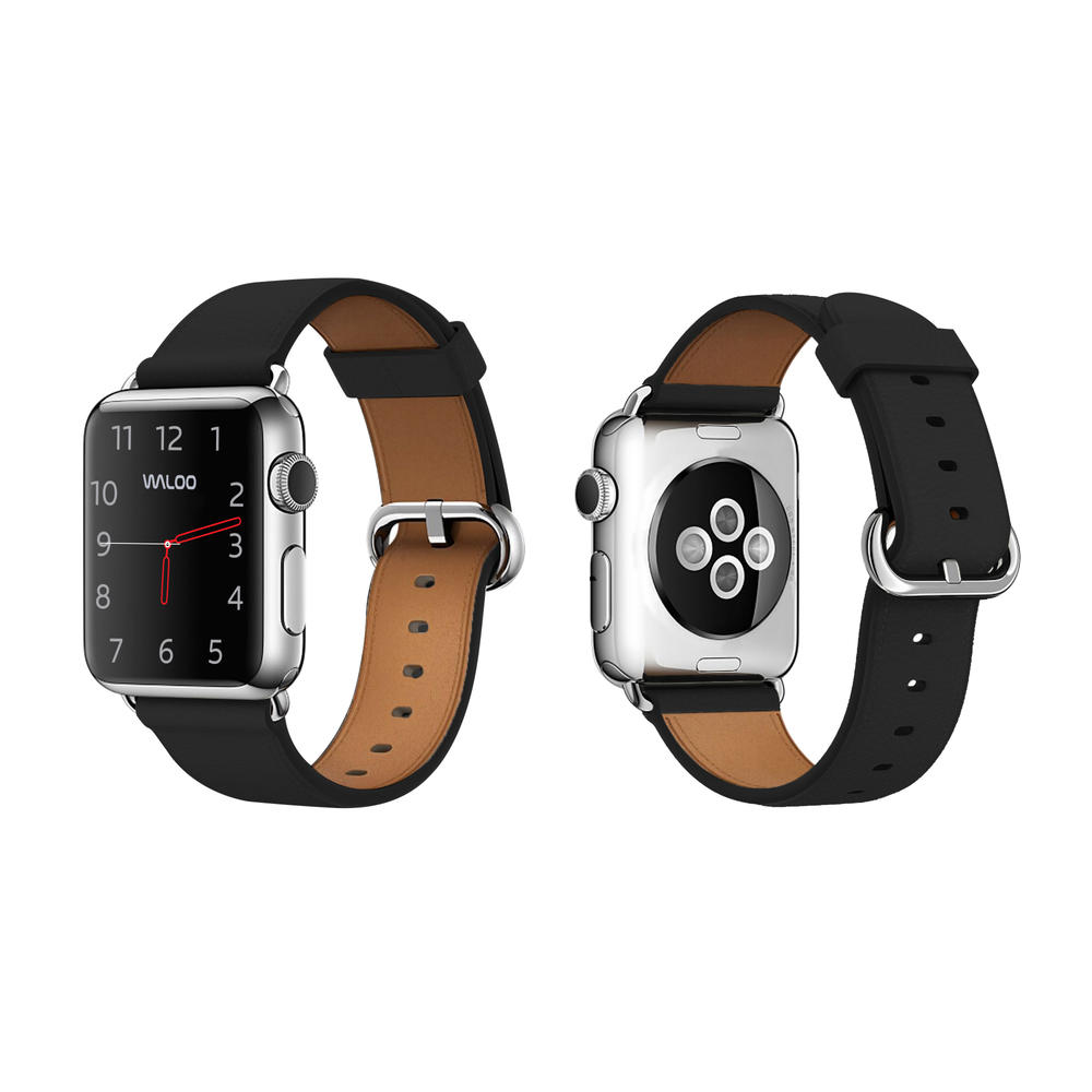 Waloo Classic Leather Band For All Apple Watch Series 1-8 (42/44/45MM) - Black