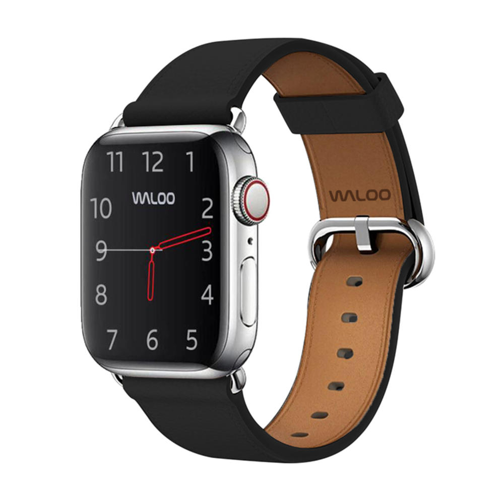 Waloo Classic Leather Band For All Apple Watch Series 1-8 (42/44/45MM) - Black