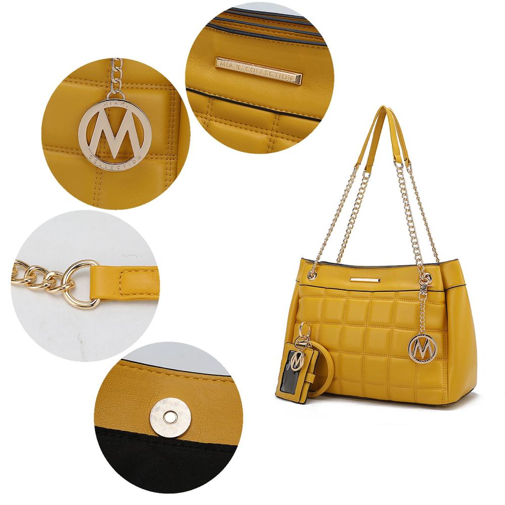MKF Collection by Mia K Mabel Quilted Vegan Leather Women’s shoulder Bag with Bracelet Keychain with a Credit Card Holder – 2 pieces