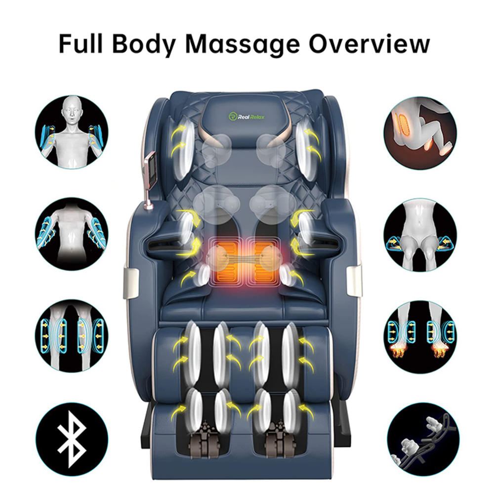 Real Relax Favor-03 ADV Massage Chair of Dual-core S Track, Recliner of Full Body Massage Zero Gravity, Blue