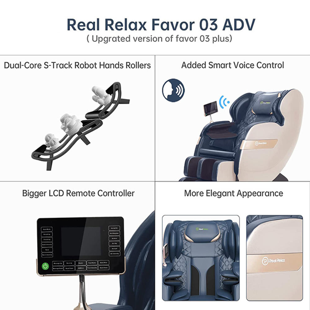 Real Relax Favor-03 ADV Massage Chair of Dual-core S Track, Recliner of Full Body Massage Zero Gravity, Blue