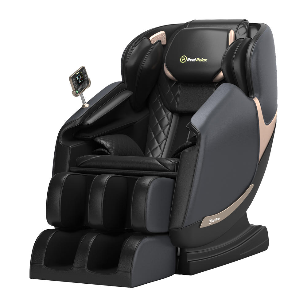 Real Relax Full Body Zero Gravity Massage Chair with Dual-core S Track LCD Remote Bluetooth Heating, Favor-04 ADV Black
