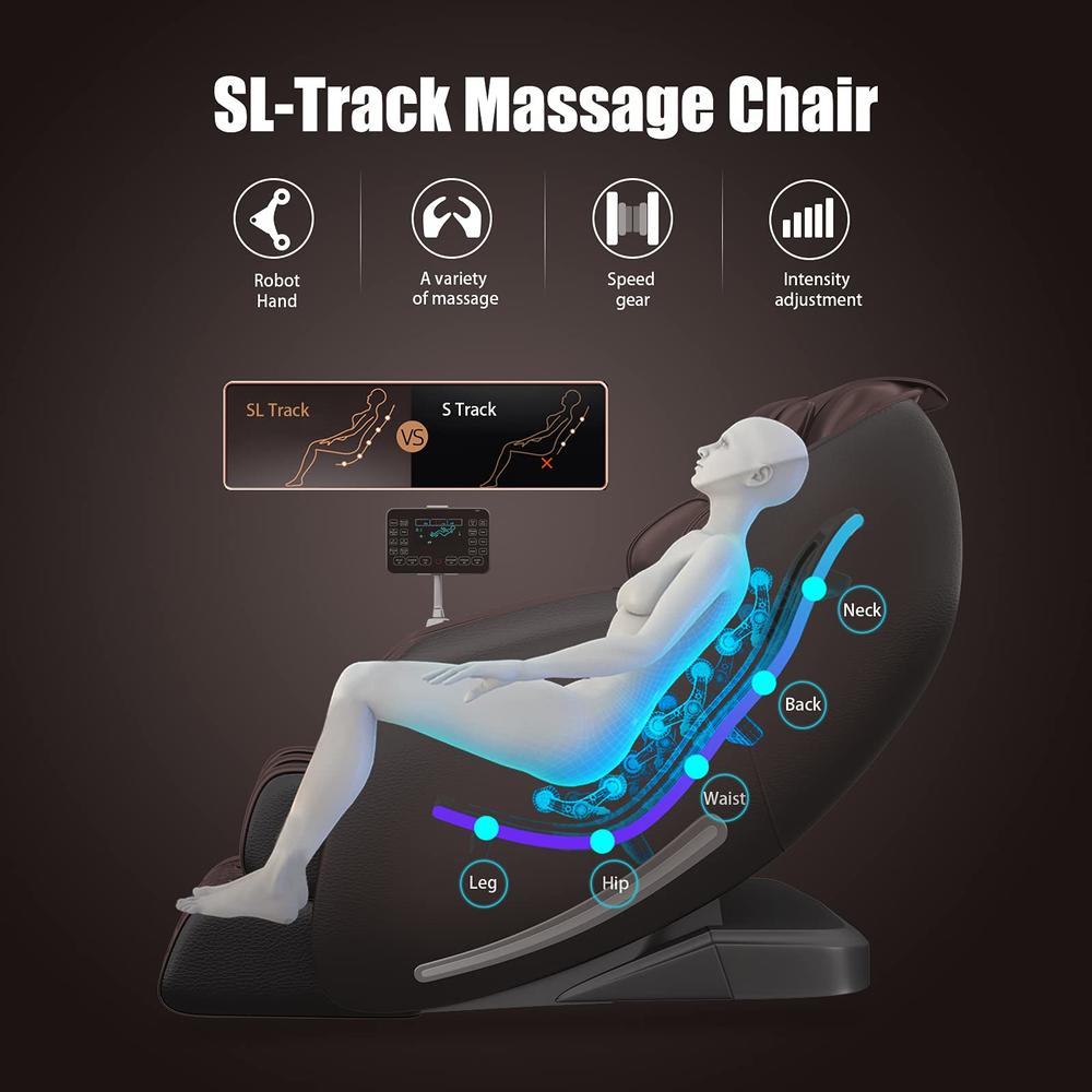 Real Relax Full Body Zero Gravity SL-Track Shiatsu Massage Recliner Chair with Heat Body Scan Bluetooth Foot Roller, F6 Black