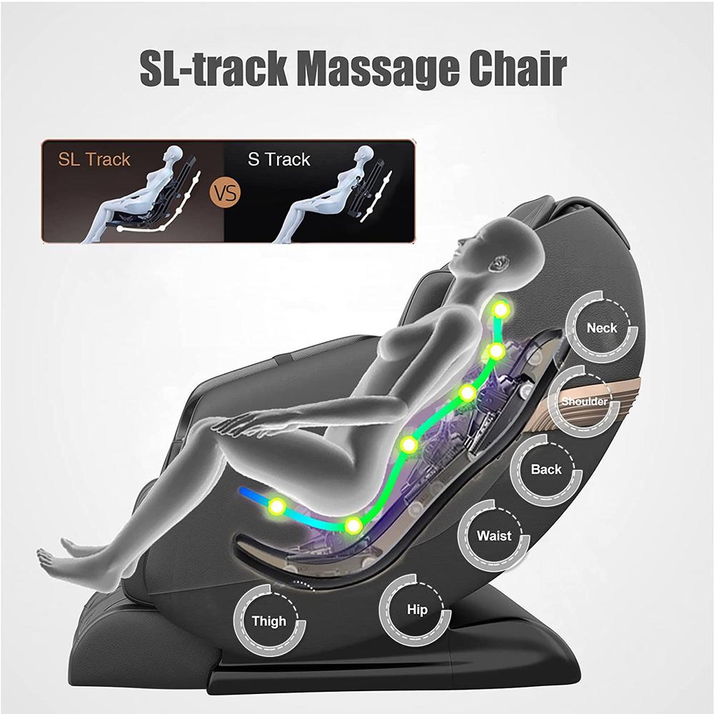 Real Relax Full Body Zero Gravity SL Track Shiatsu Massage Recliner Chair Shortcut Key Body Scan Heat Foot Roller, PS3100 Black