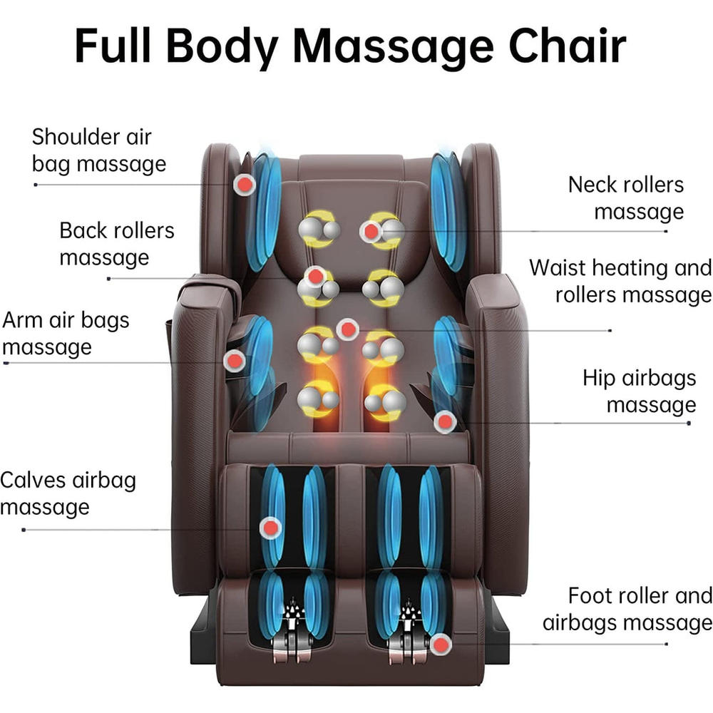 Real Relax Full Body Electric Zero Gravity Shiatsu Massage Chair with Back Heating and Foot Roller for Home and Office (Brown)