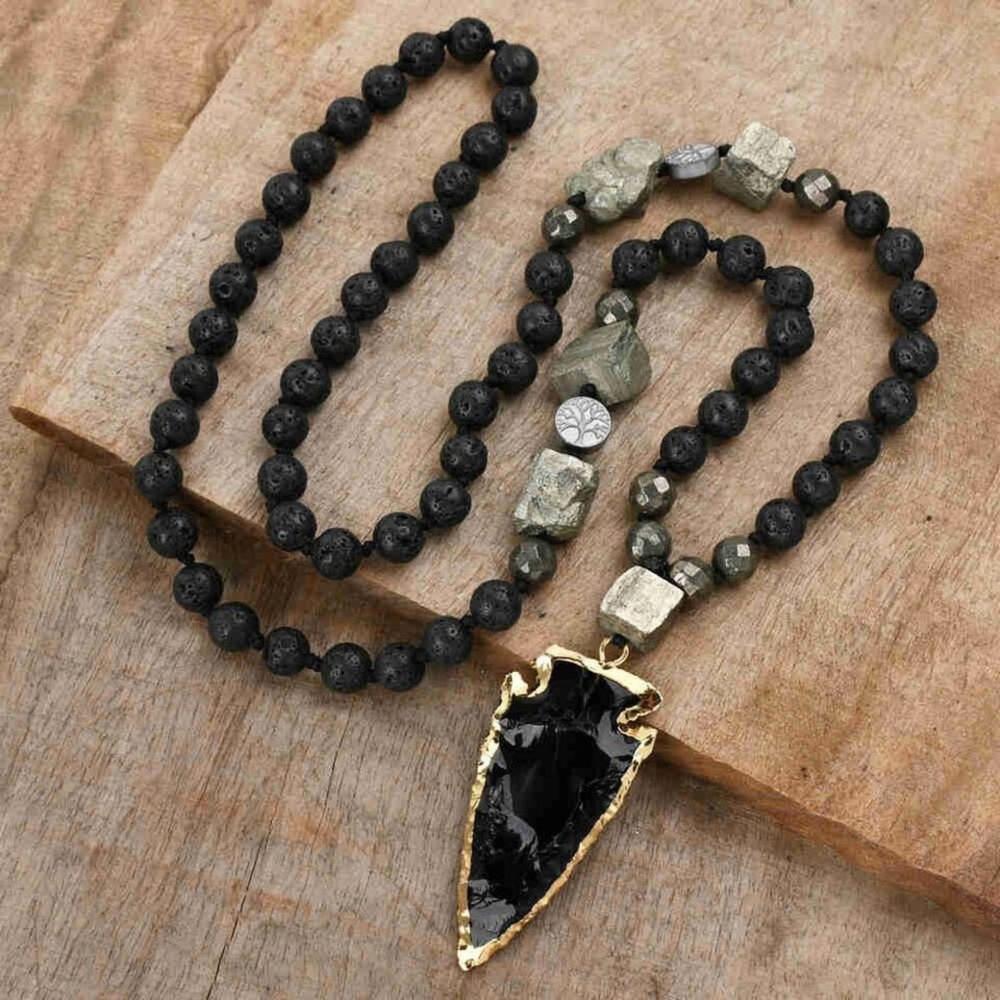 Stock Preferred Lava Obsidian Arrowhead Talisman Necklace