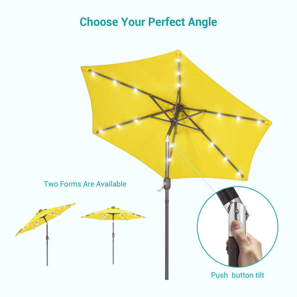Sonerlic 7.5ft LED Patio Outdoor Shade Table Umbrella with Steel Frame for Yard,Garden,Park,Poolside and Deck,Yellow