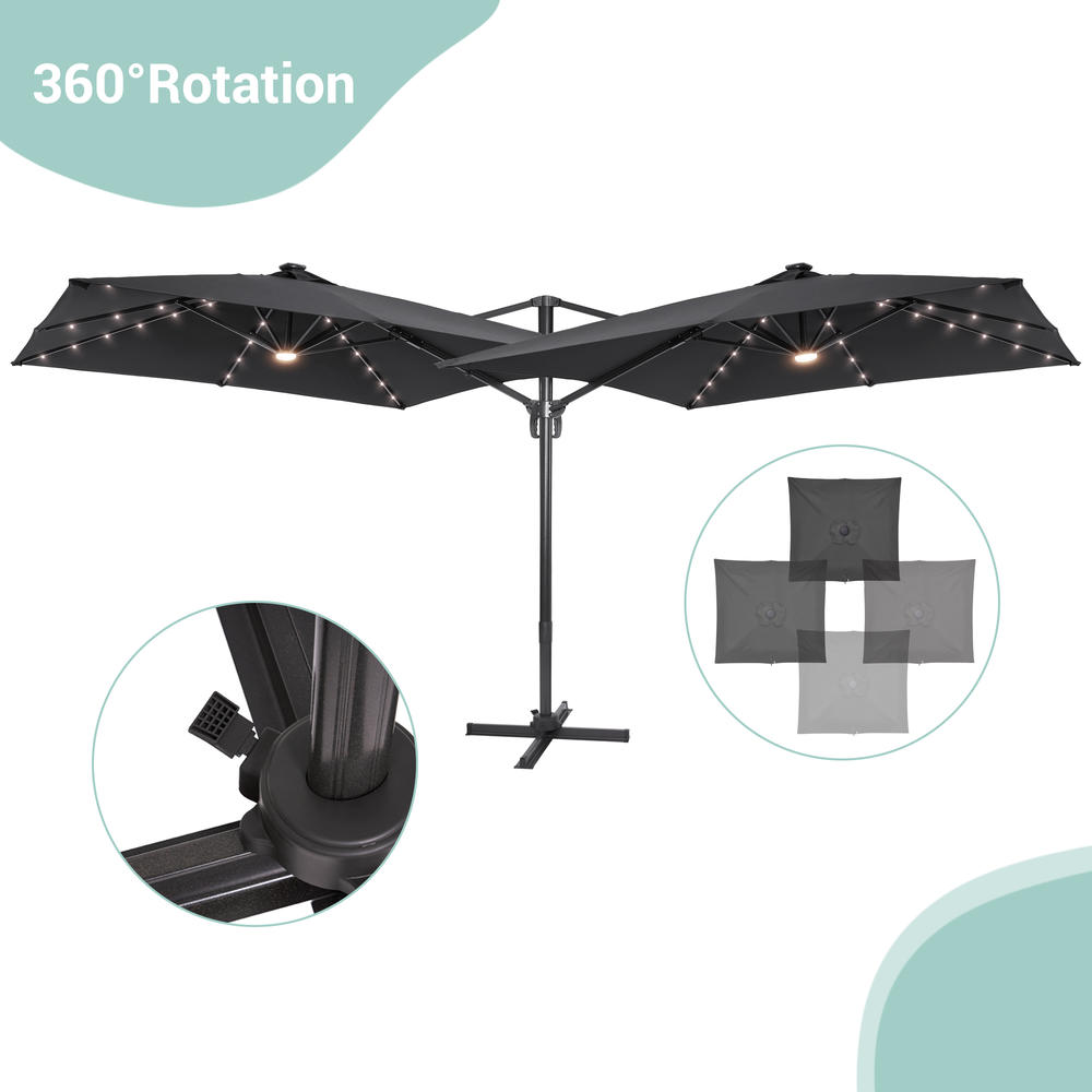 FLAME&SHADE 10×8FT LED Cantilever Patio Umbrella with 360° Rotation and ...