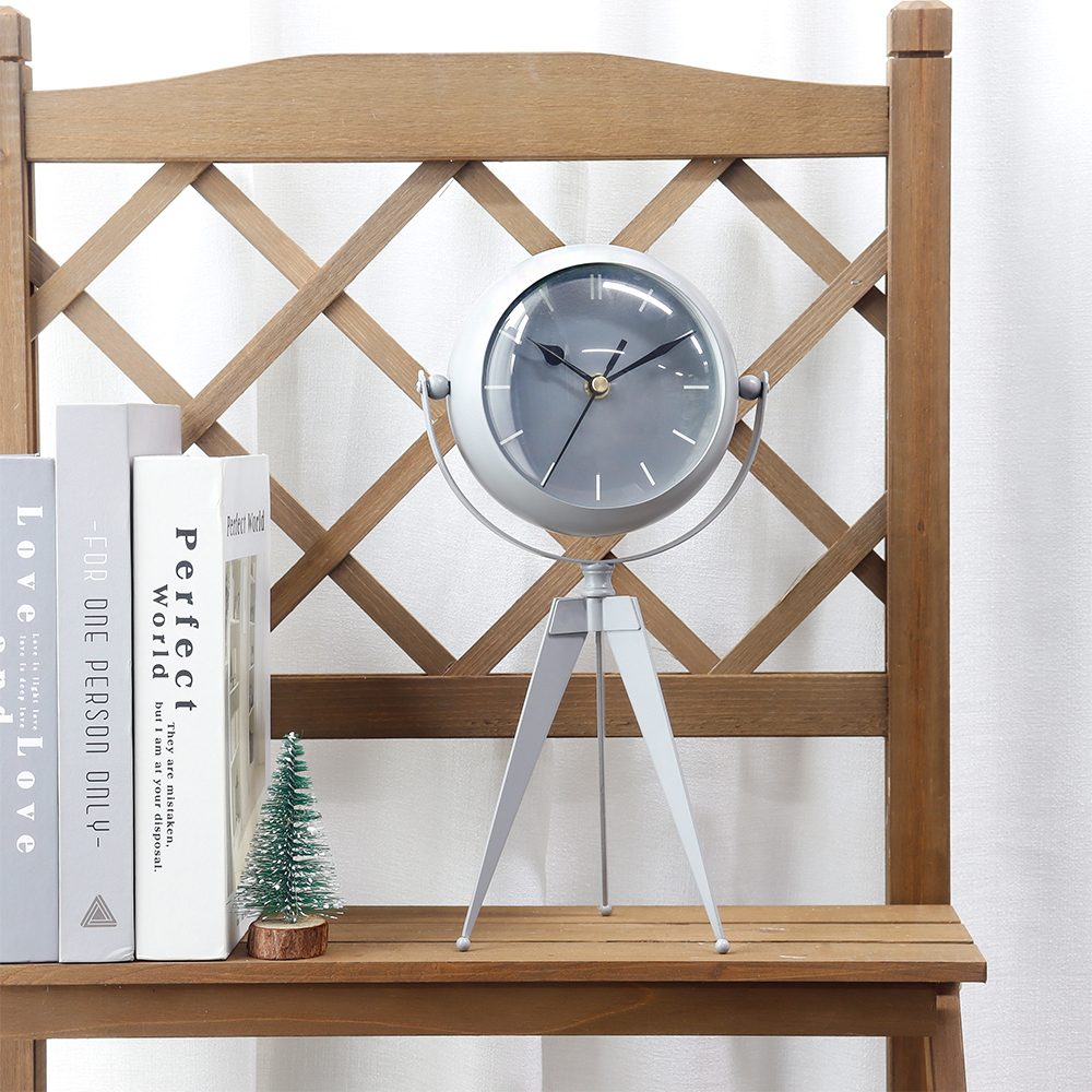 JHY design 12.5" High Grey Metal Clock for Bedroom Desk Clock Modern Kitchen Clock with Mirror Backside