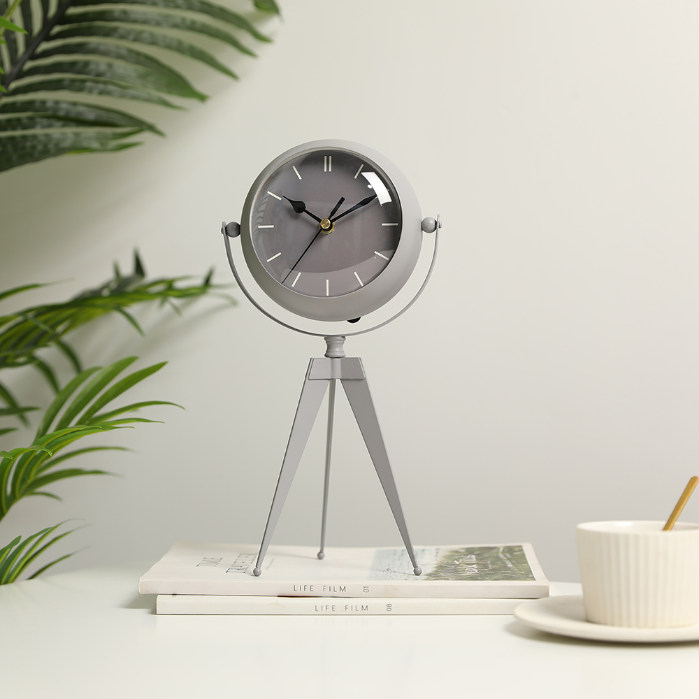 JHY design 12.5" High Grey Metal Clock for Bedroom Desk Clock Modern Kitchen Clock with Mirror Backside