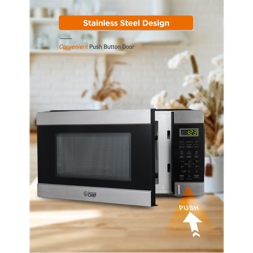 Commercial Chef 1000W Countertop Microwave Oven, 1.1 Cu. Ft., Stainless Steel, CHCM11100SSB