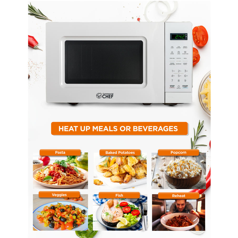Commercial Chef 700W Countertop Microwave Oven, 0.7 Cu. Ft., White, CHM7MW