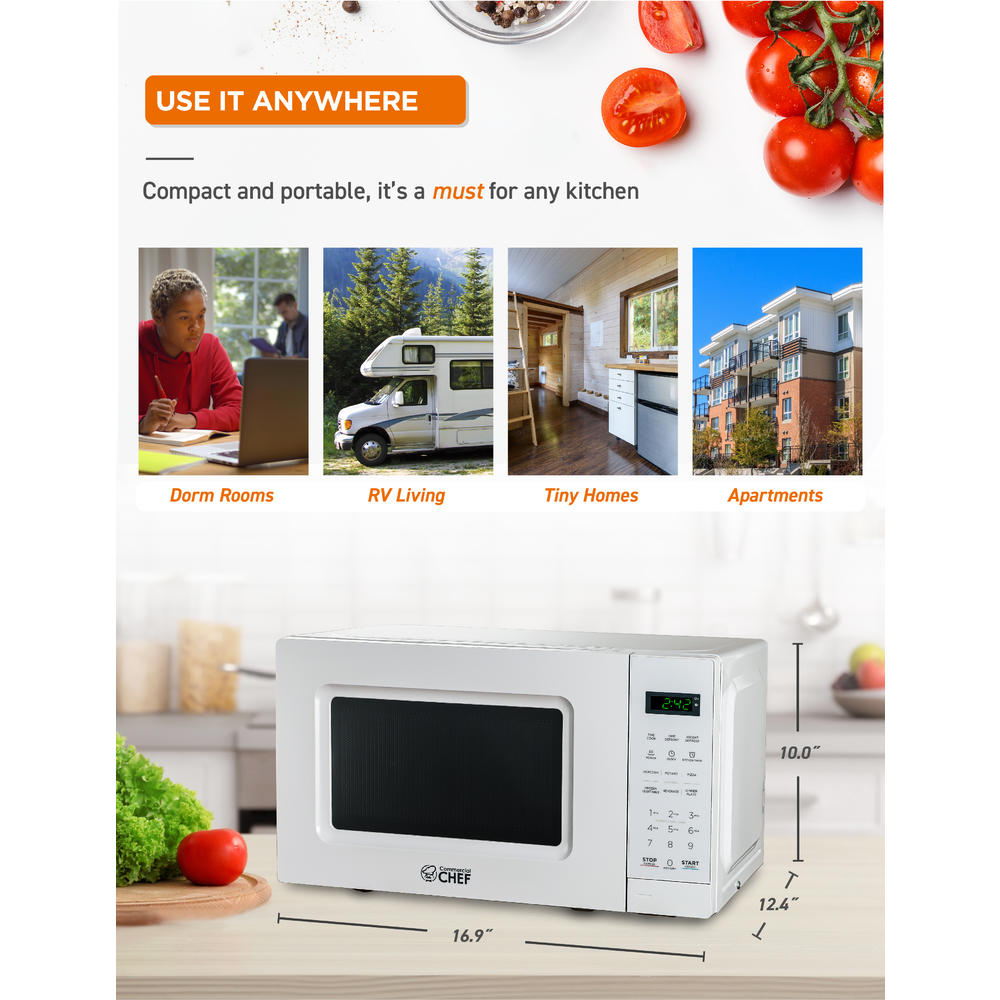 Commercial Chef 700W Countertop Microwave Oven, 0.7 Cu. Ft., White, CHM7MW