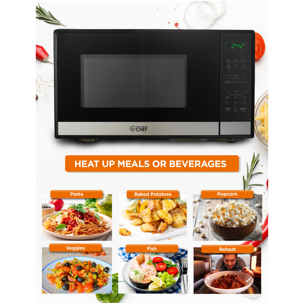 Commercial Chef 900W Countertop Microwave Oven, 0.9 Cu. Ft., Stainless Steel, CHM9MS