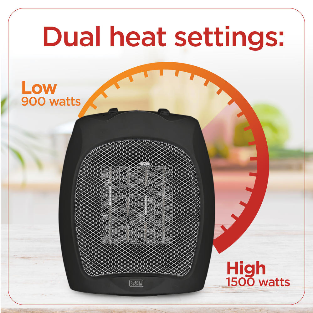 BLACK+DECKER Electric Ceramic Space Heater with 3 Settings and Adjustable Thermostat Control, Black
