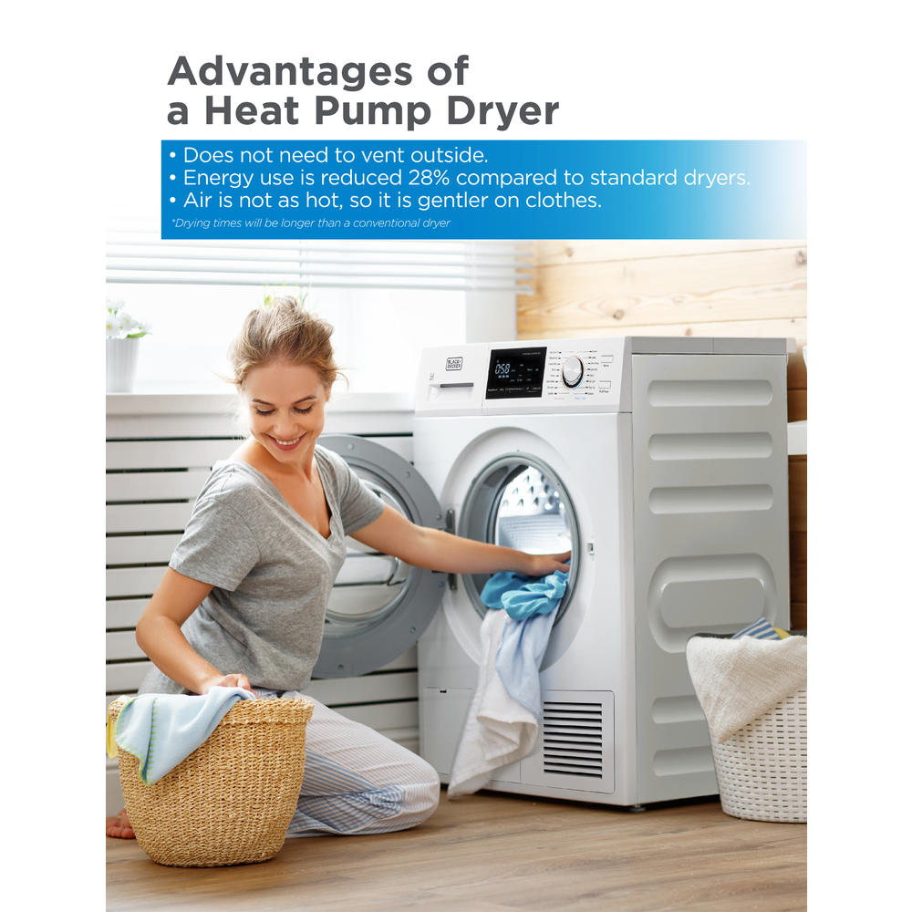 BLACK+DECKER 4.4 Cu. Ft. Ventless Dryer with Heat Pump, 16 Cycles and Easy Installation Without Outside Exhaust