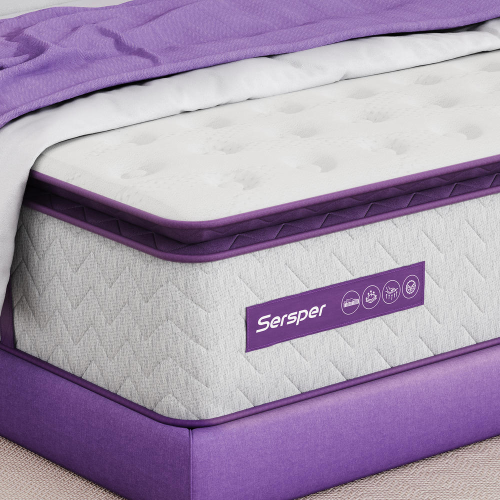 Sersper 8 Inch Memory Foam Hybrid Pillow Top Queen Size Mattress - 5-Zone Pocket Innersprings Motion Isolation - Medium Firm