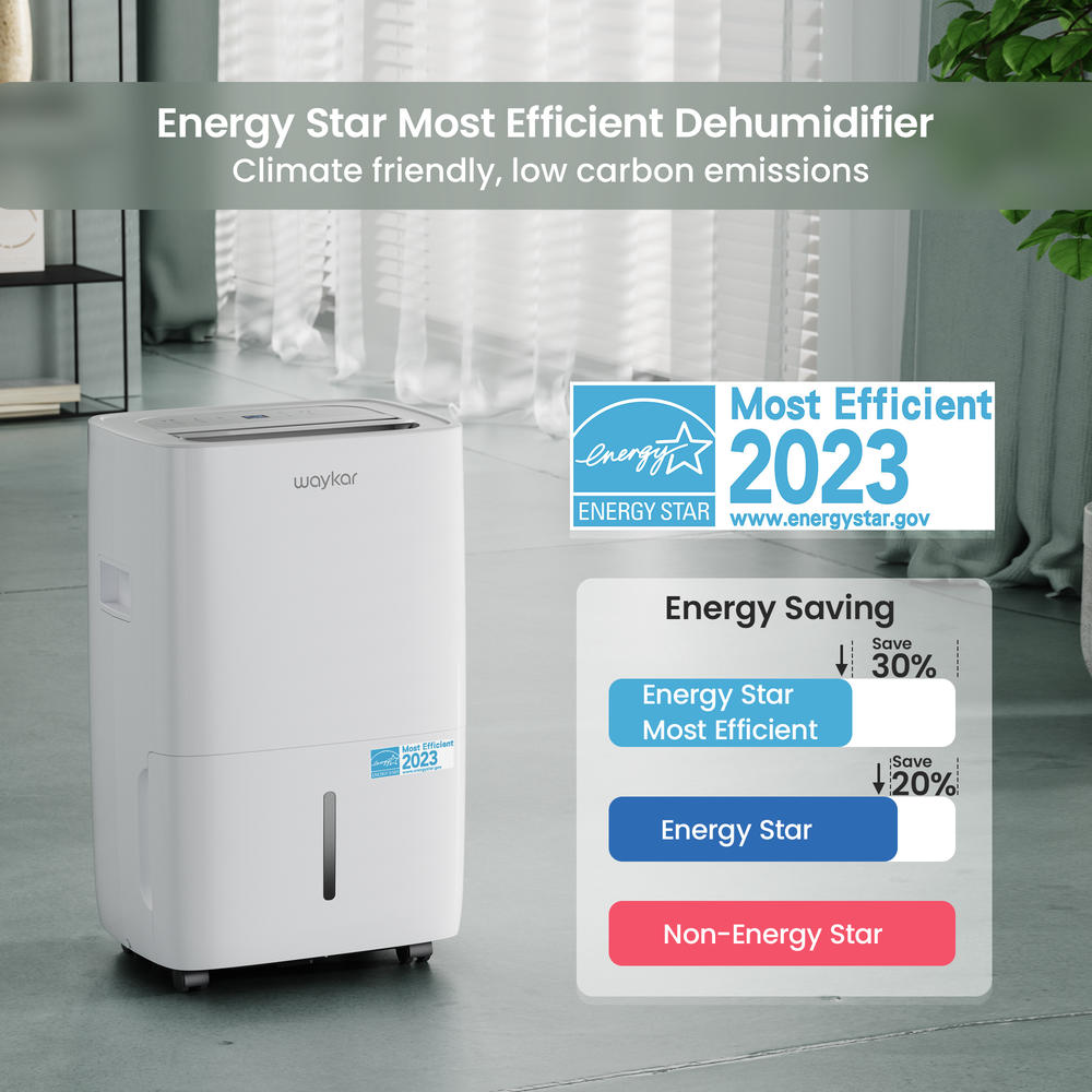 Waykar 80 Pints Energy Star Dehumidifier for Spaces up to 5,000 Sq. Ft at Home, in Basements and Large Rooms with Drain Hose
