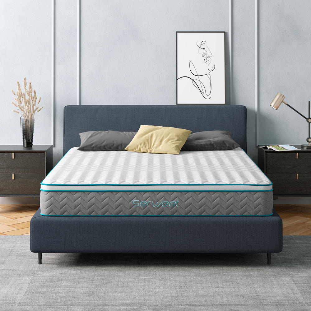 Serweet 10" Bamboo Charcoal Memory Foam Hybrid Queen Mattress - 7-Zone Pocket Innersprings for Motion Isolation - Medium Firm