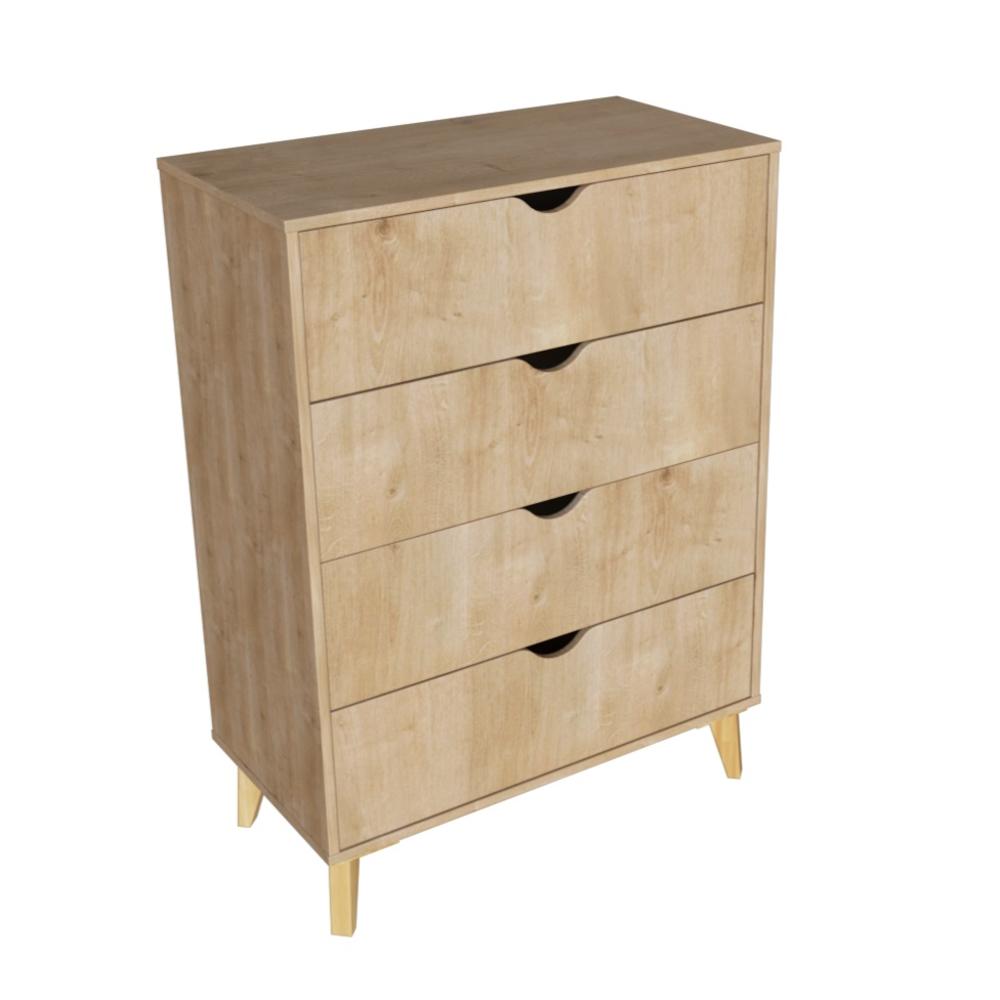 Falkk Furniture Modern Tall 4-Drawer Dresser - Natural Wood