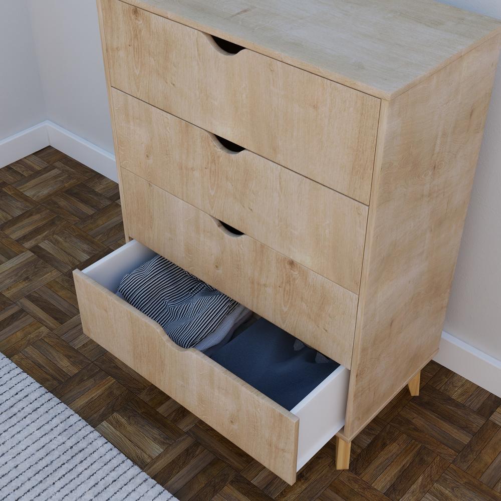 Falkk Furniture Modern Tall 4-Drawer Dresser - Natural Wood