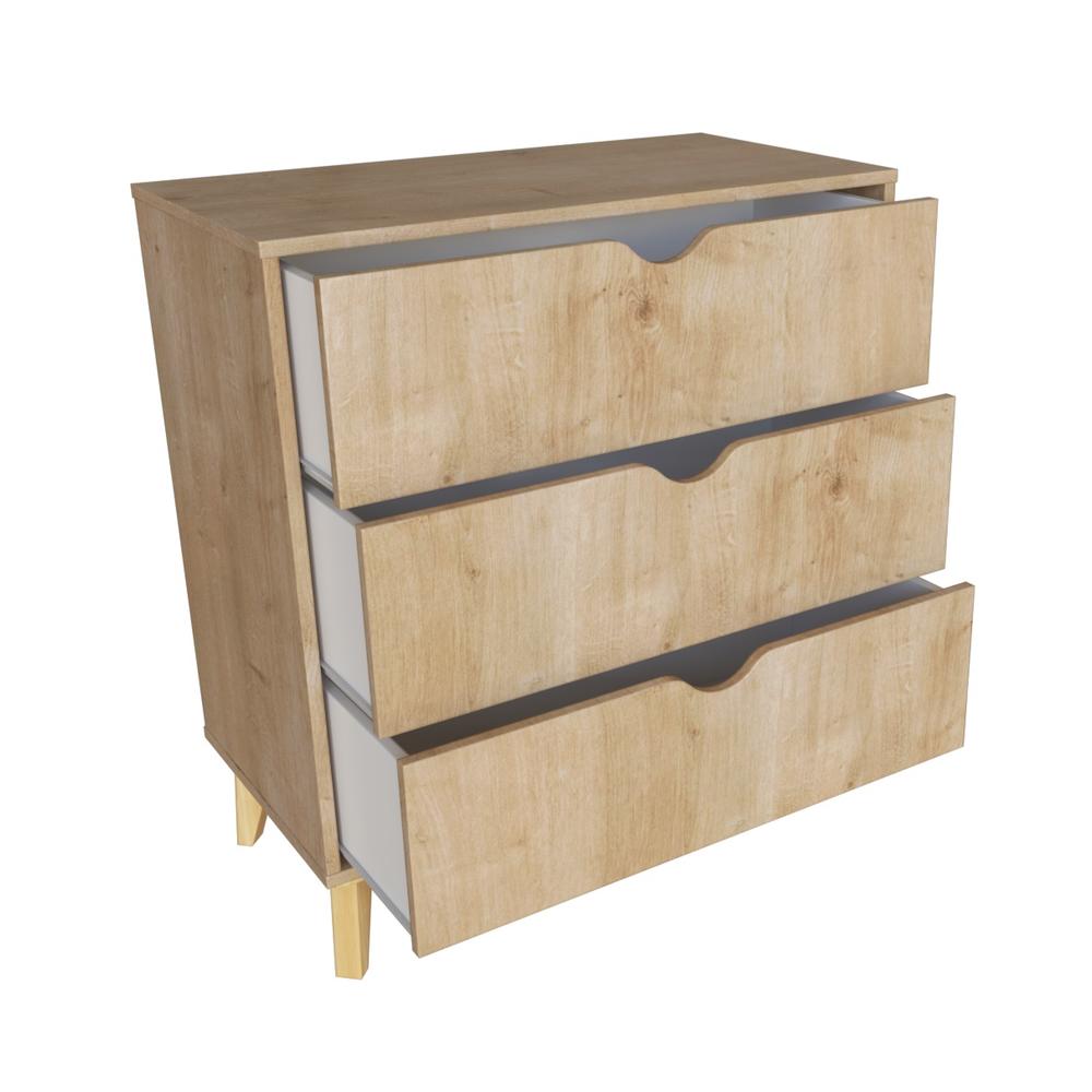 Falkk Furniture Modern Tall 3-Drawer Dresser - Natural Wood
