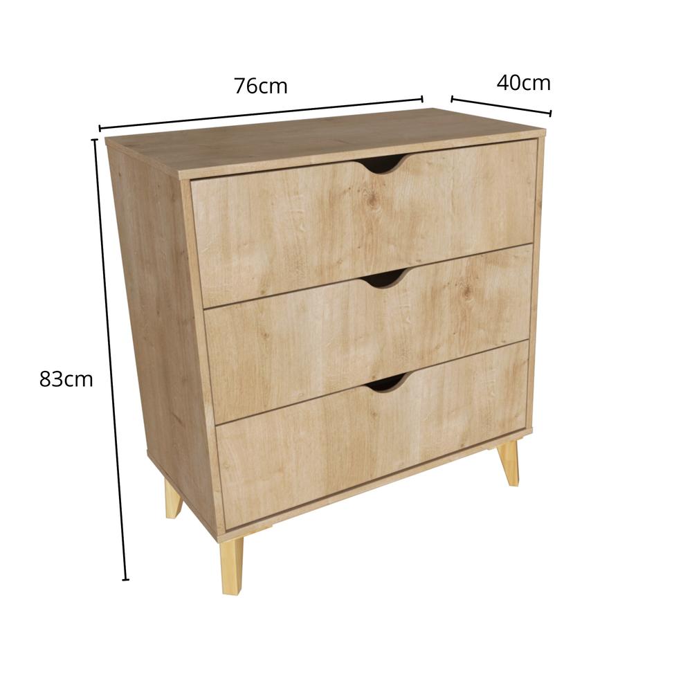 Falkk Furniture Modern Tall 3-Drawer Dresser - Natural Wood