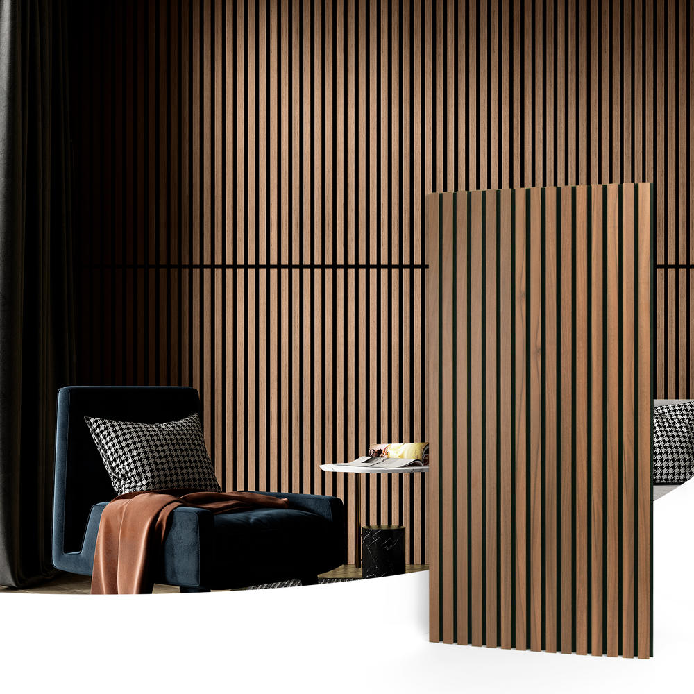 Art3d 4Piece 3D Fluted Wood Slat Acoustic Panels，Sound Absorbing Decor PanelsWalnut
