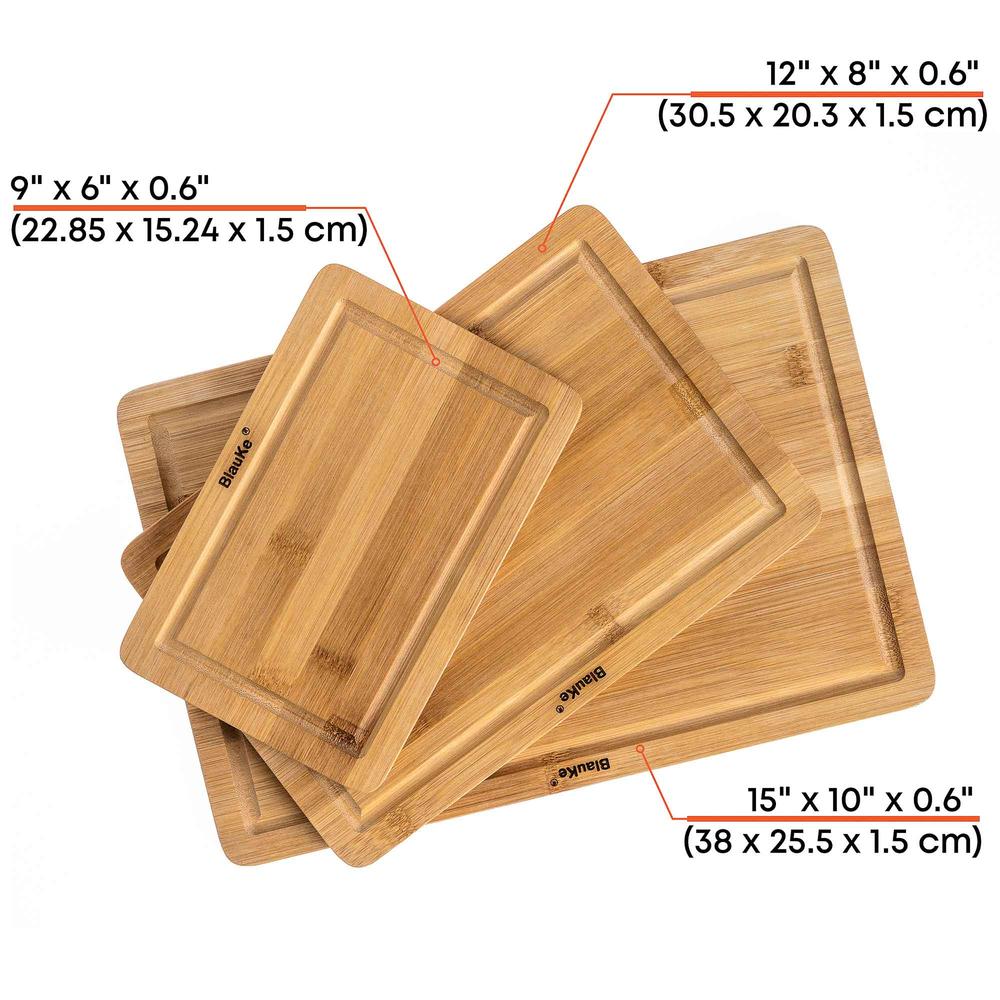 BlauKe® Wood Cutting Boards for Kitchen - Bamboo Cutting Board Set - Wooden Chopping Board, Serving Tray with Juice Groove