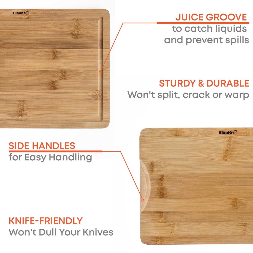 BlauKe® Wood Cutting Boards for Kitchen - Bamboo Cutting Board Set - Wooden Chopping Board, Serving Tray with Juice Groove