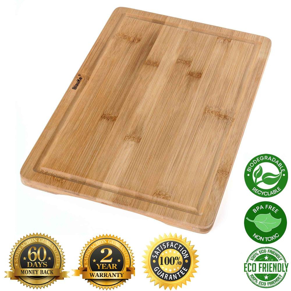 BlauKe® Wood Cutting Board for Kitchen - 15x10in Bamboo Cutting Board with Juice Groove - Wooden Chopping Board, Serving Tray