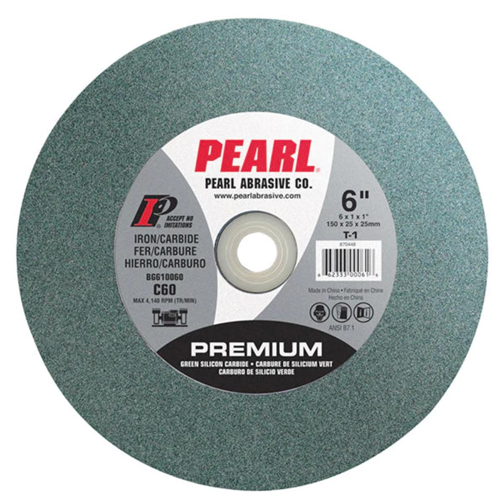 Pearl Abrasive 6" x 1/2" x 60 Grit Green Silicon Carbide Bench Grinding Wheel