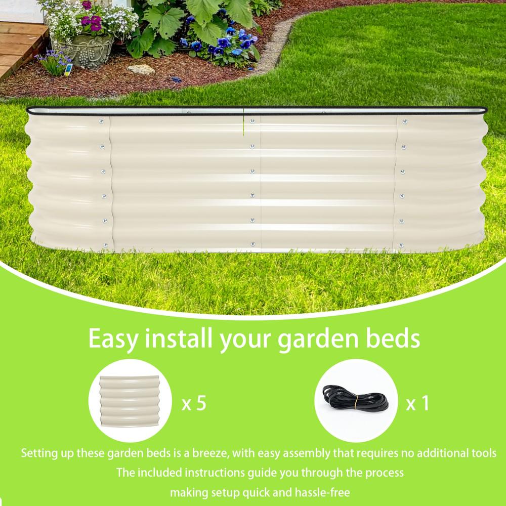 Aoodor 60'' x 14.5'' x 17'' Metal Raised Garden Bed, Outdoor Lean to Wall Planter Box, for Vegetables Flowers Herbs, Beige