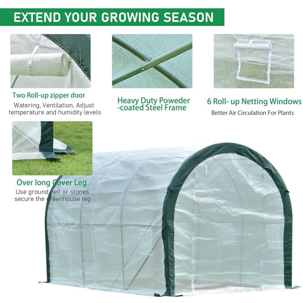 Aoodor 12 ft. x 7 ft. x 7 ft. Walk-in Tunnel Greenhouse Patio Greenhouse Heavy Duty Frame - White