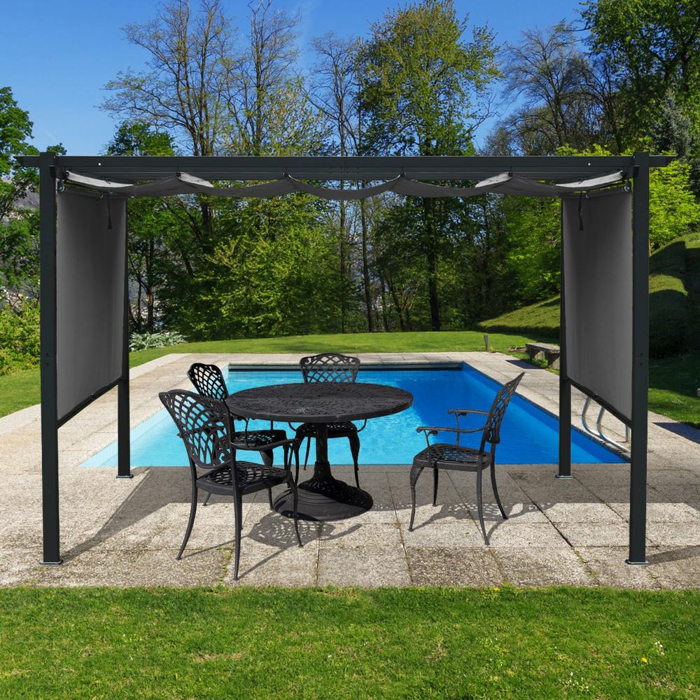 Aoodor 12 x 12 FT Outdoor Pergola with Retractable Shade Canopy, Dark Gray Matte Aluminum Frame -Gary