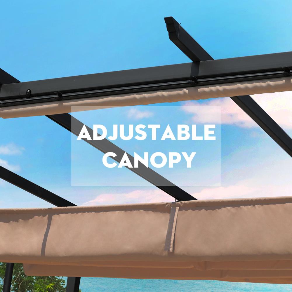 Aoodor 12 x 10 FT Outdoor Pergola with Retractable Shade Canopy, Dark Gray Matte Aluminum Frame- Dark Brown