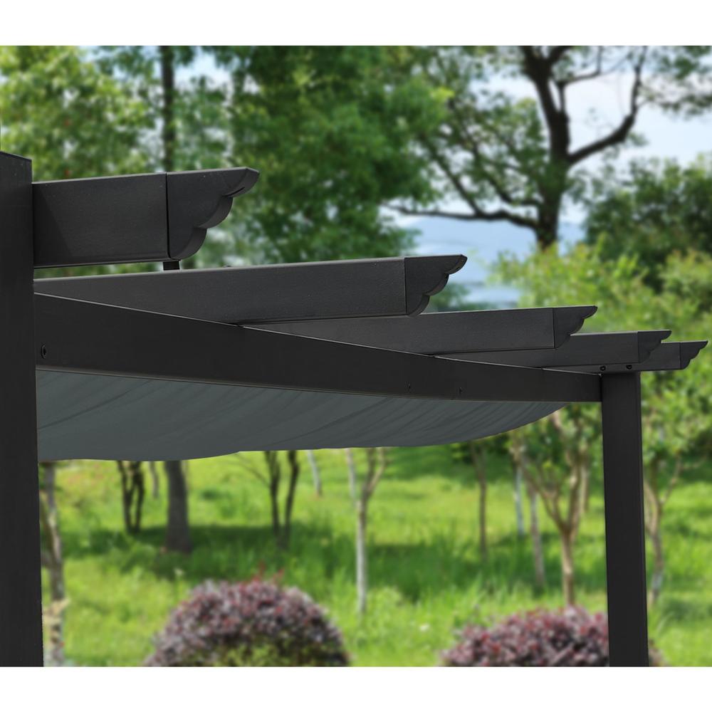 Aoodor 12 x 10 FT Outdoor Pergola with Retractable Shade Canopy, Dark Gray Matte Aluminum Frame- Gary