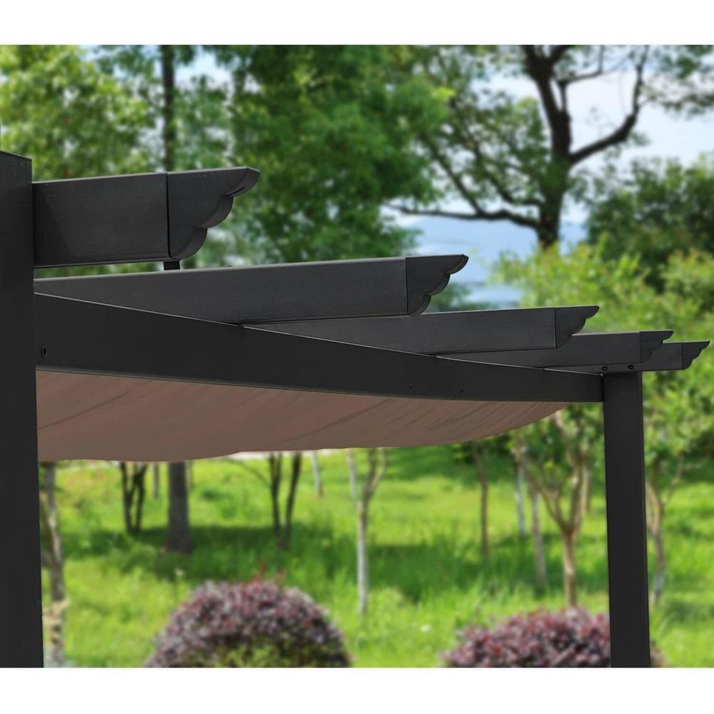 Aoodor 10 x 10 FT Outdoor Pergola with Retractable Shade Canopy, Dark Gray Matte Aluminum Frame-Dark Brown