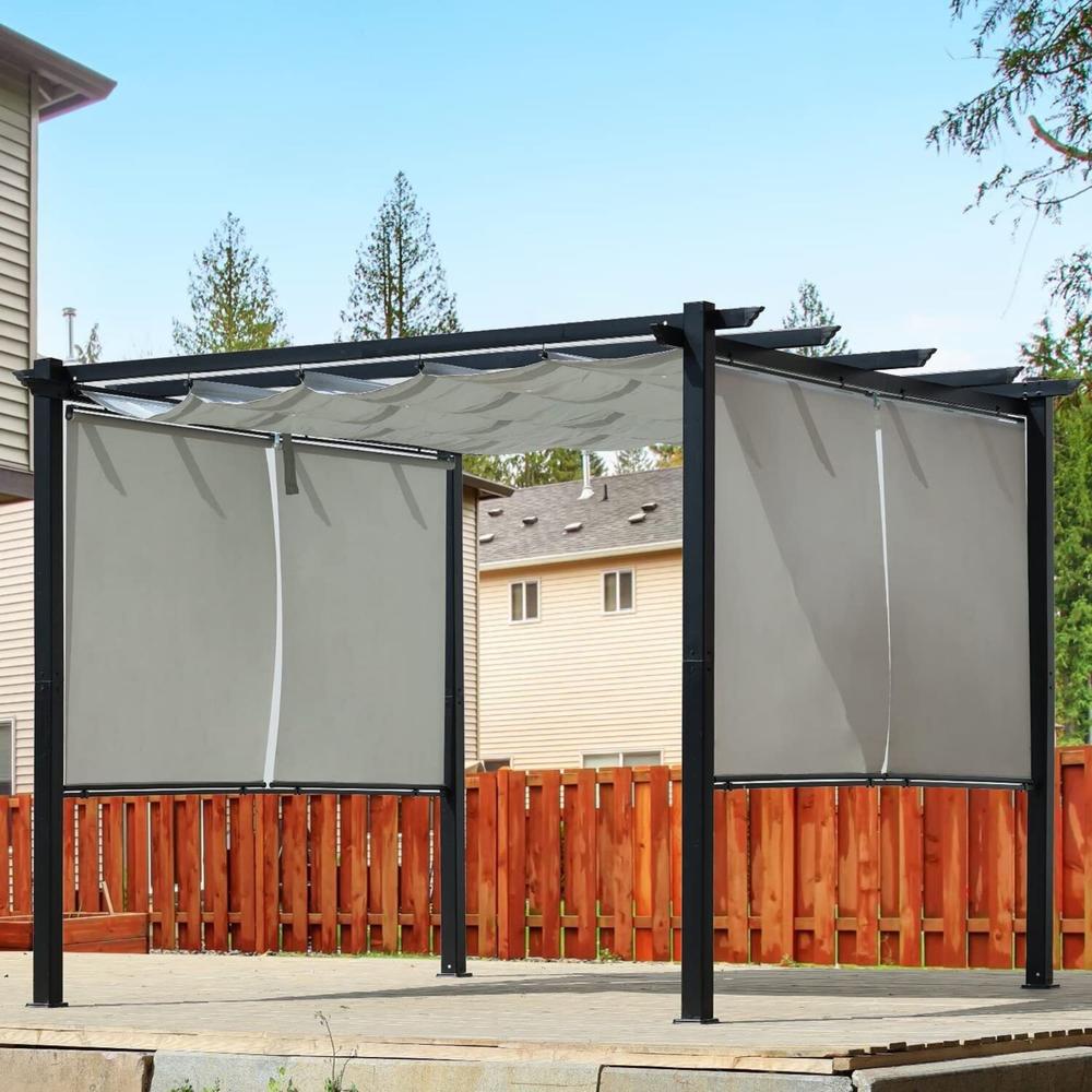 Aoodor 10 x 10 FT Outdoor Pergola with Retractable Shade Canopy, Dark Gray Matte Aluminum Frame-Light Gary