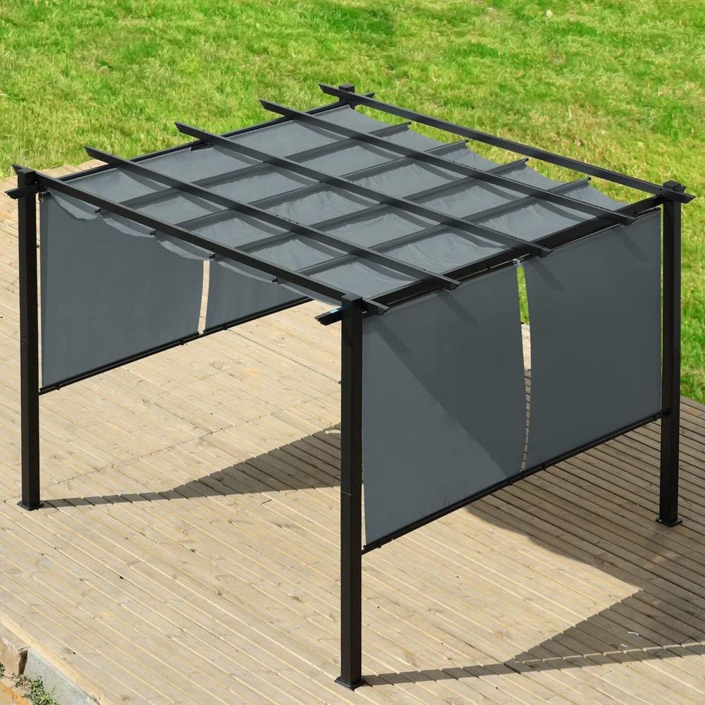 Aoodor 13 x 10 FT Outdoor Pergola with Retractable Shade Canopy, Dark Gray Matte Aluminum Frame - Light Gary