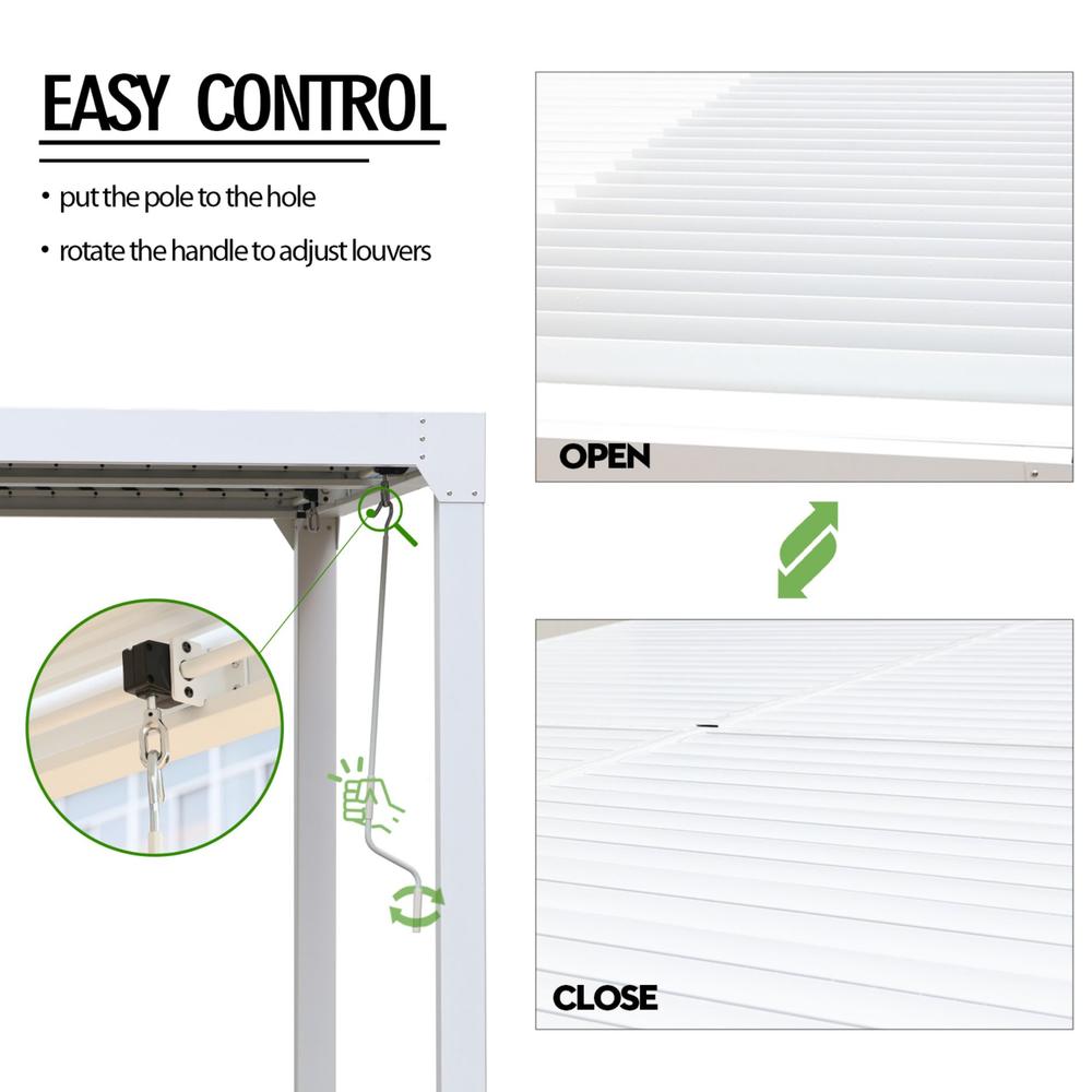 Aoodor 20 x 10 ft. Outdoor Aluminum Louvered Pergola Waterproof Gazebo Sun Shade Shelter ，4 Adjustable Rainproof Panels - White