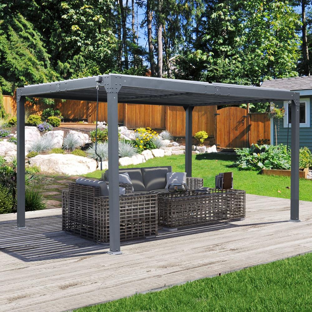 Aoodor 13 x 10 ft. Outdoor Aluminum Louvered Pergola Waterproof Gazebo Sun Shade Shelter,Backyard Lawn & Garden - Dark Gray