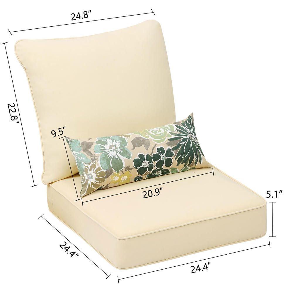 Aoodor 24'' x 24'' Outdoor Deep Seat Chair Cushion Set (Set of 2 Seats, 2 Backs, 2 Pillows）
